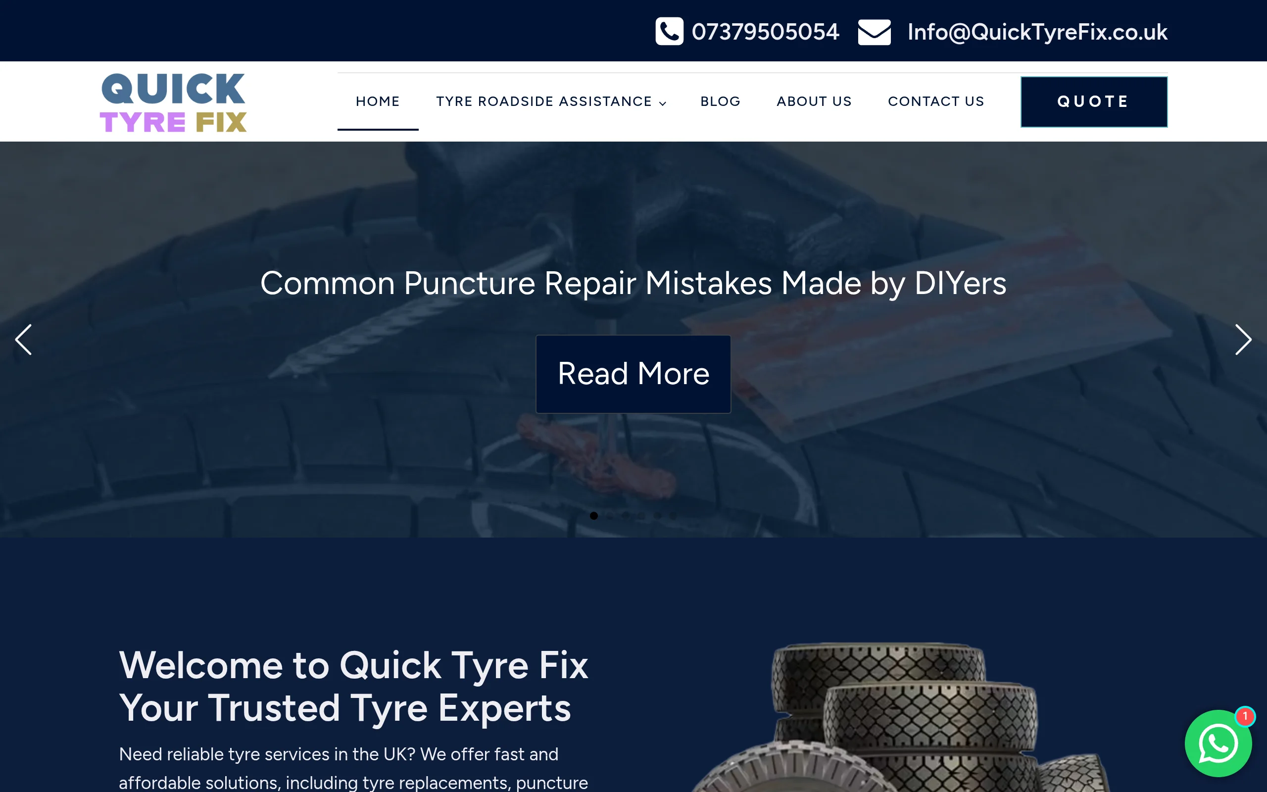 Screenshot of quicktyrefix.co.uk
